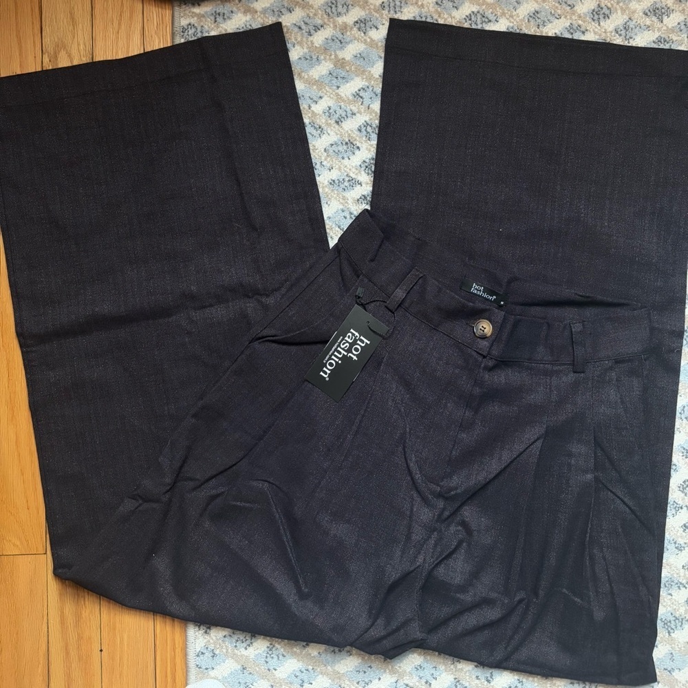 Wide-Leg Pants with Velvet Blend Fabric - Picture 7 of 11